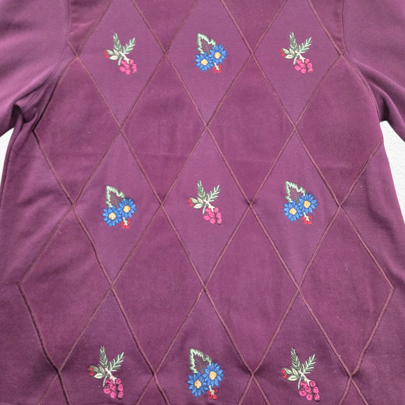 Vintage 90s Alfred Dunner Maroon Embroidered Floral Sweatshirt Size Medium - Picture 5 of 8